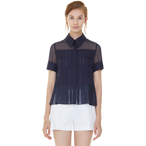 full pleats blouse - navy