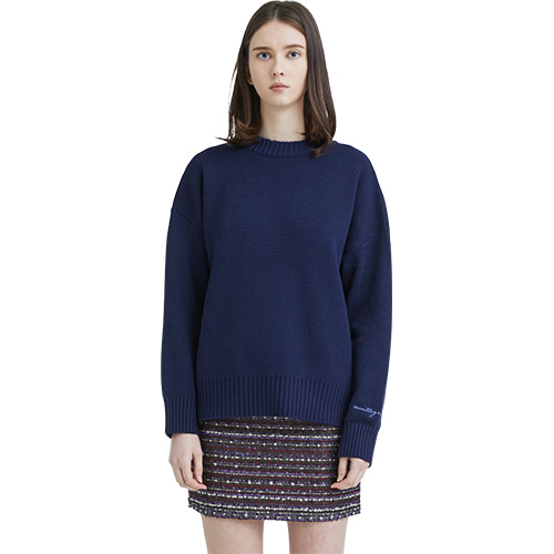 embroideried cuffs sweater - navy
