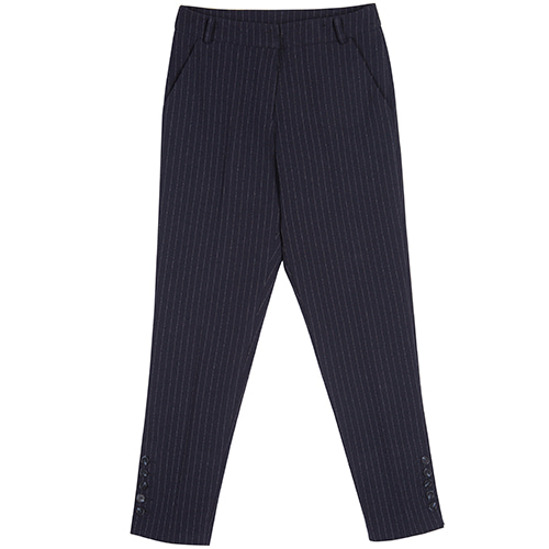 Side Button Pinstriped Pants - dark navy