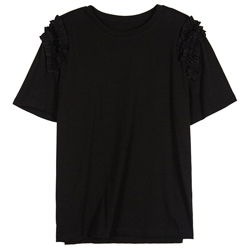 Ruffle Shoulder T-shirts - black