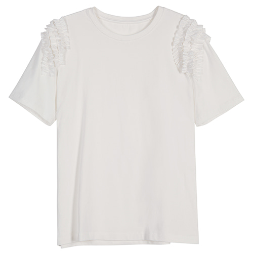 Ruffle Shoulder T-shirts - white