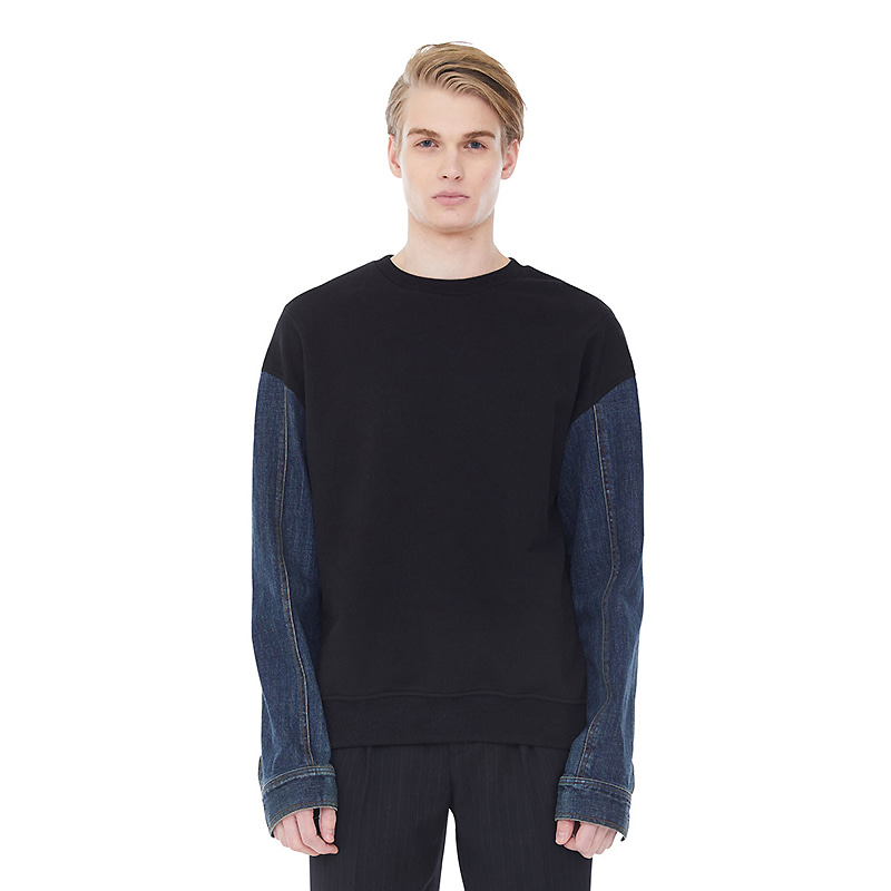 denim sleeve sweatshirts - black