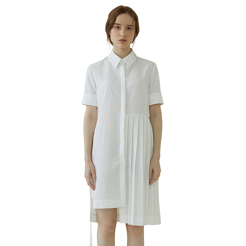 Partial Pleats Dress - Ivory