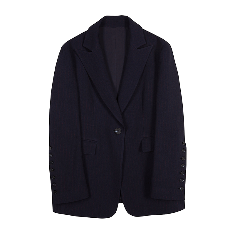 Peaked Lapel Pinstriped Jacket - navy+red