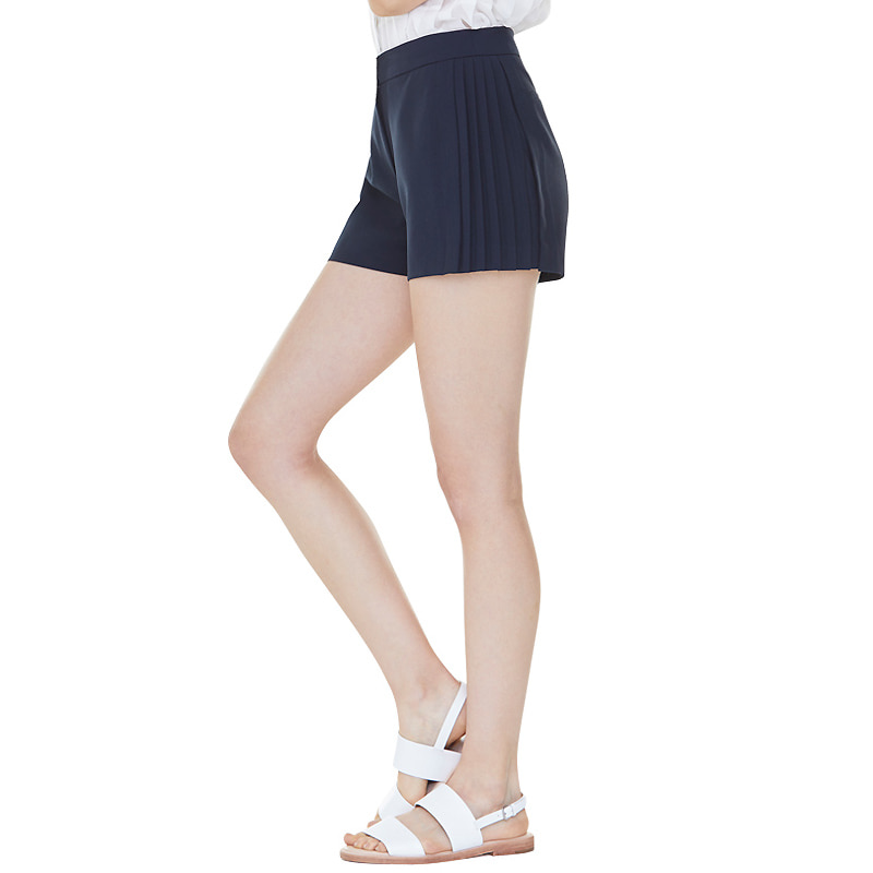 partial pleats shorts - navy