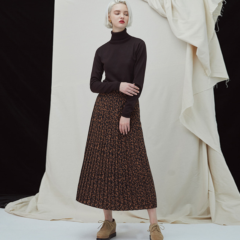 Leopard Pleat Skirt - Dark Brown