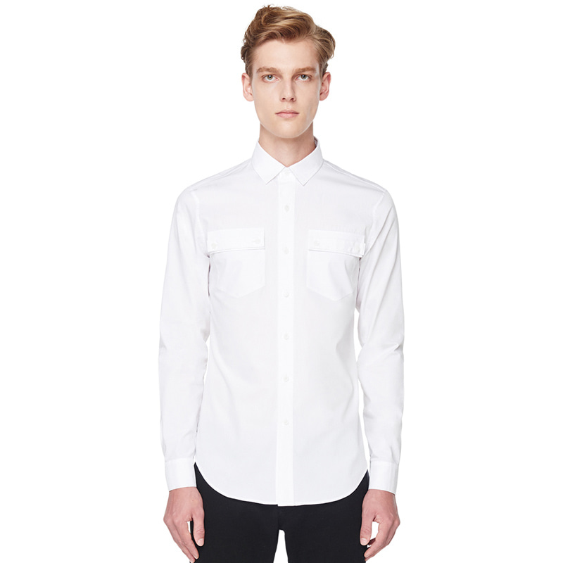 Double Button Pocket Dress Shirts - White