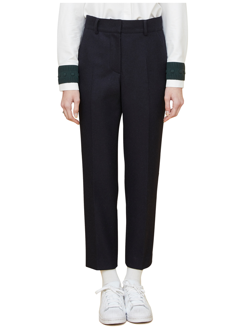 initials patch wool pants - navy