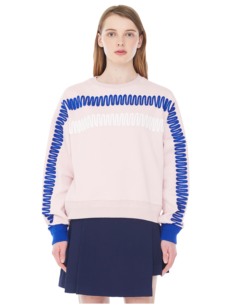 zigzag embroidery sweatshirts - pink