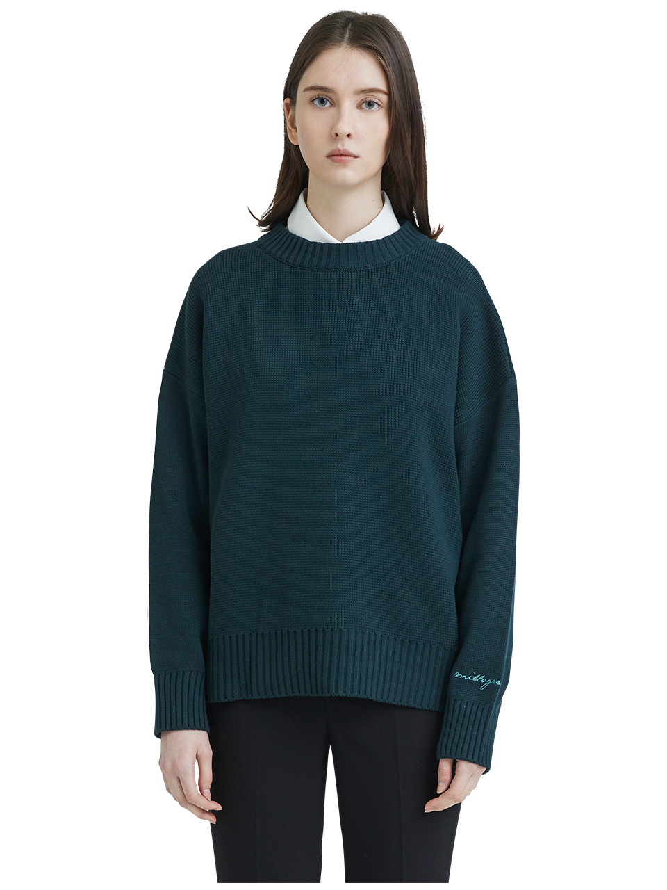 embroideried cuffs sweater - green