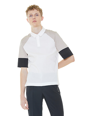 Color blocking polo shirt - Beige