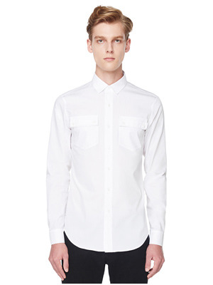 Double Button Pocket Dress Shirts - White