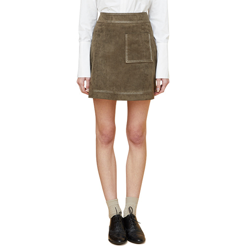 embroidered suede skirt - khaki