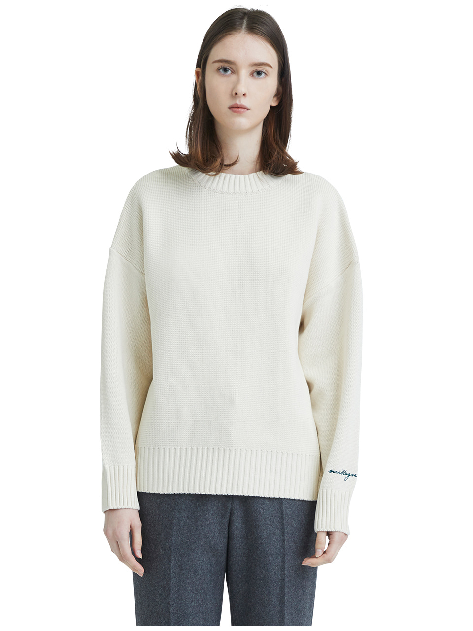 embroideried cuffs sweater - ivory