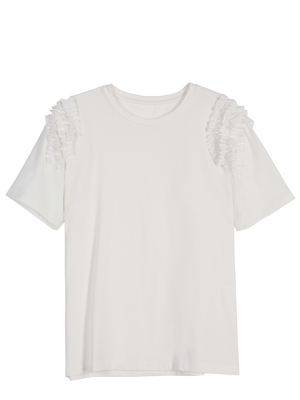 Ruffle Shoulder T-shirts - white