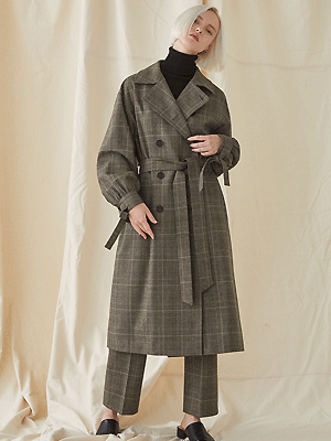 Check Oversized Trench Coat - brown