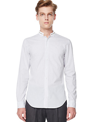 Zippered Mandarin Shirts - White
